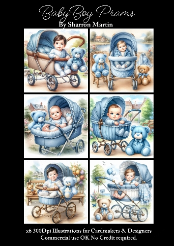 x6 Baby Boy Prams in Blue  - Illustrations for Cardmakers & Designers  