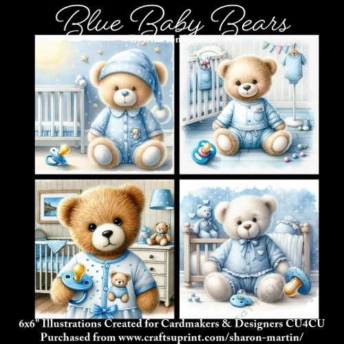 x4 Blue Baby Bears 1 - Illustrations for Cardmakers & Designers  