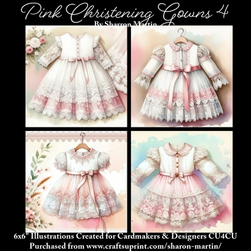 x4 Pink Christening Gowns 4 - Illustrations for Cardmakers & Designers  