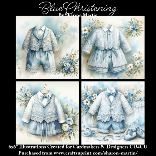 x4 Blue Christening - Illustrations for Cardmakers & Designers  