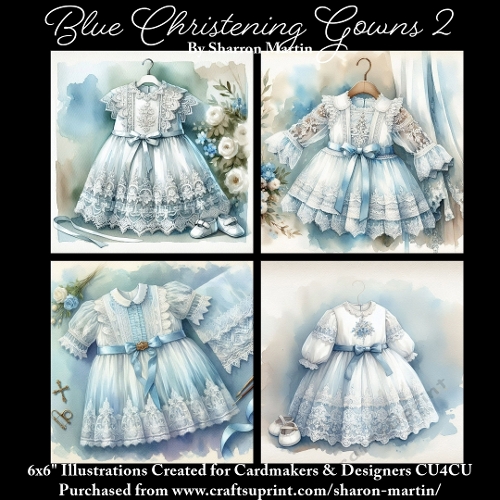 x4 Blue Christening Gowns 2 - Illustrations for Cardmakers & Designers  