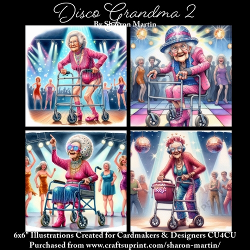 x4 Disco Grandma 2 - Illustrations for Cardmakers & Designers  