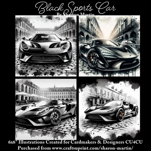 x4 Black Sports Cars - Illustrations for Cardmakers & Designers  