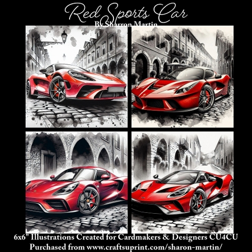x4 Red Sports Cars - Illustrations for Cardmakers & Designers  