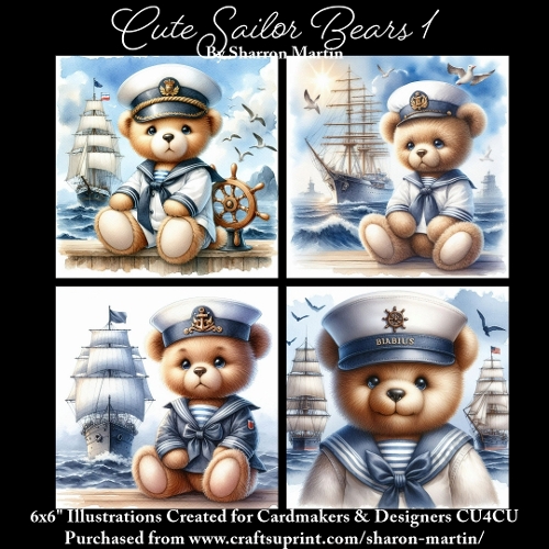 x4 Cute Sailor Bears 1 - Illustrations for Cardmakers & Designers  