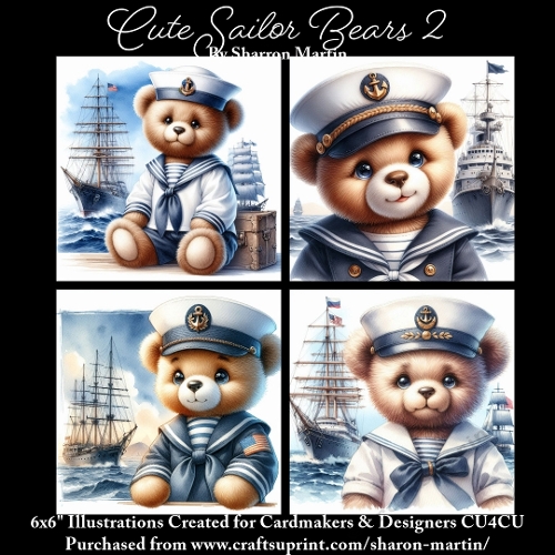 x4 Cute Sailor Bears 2 - Illustrations for Cardmakers & Designers  