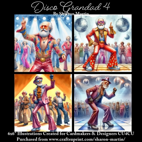 x4 Disco Grandad 4 - Illustrations for Cardmakers & Designers  