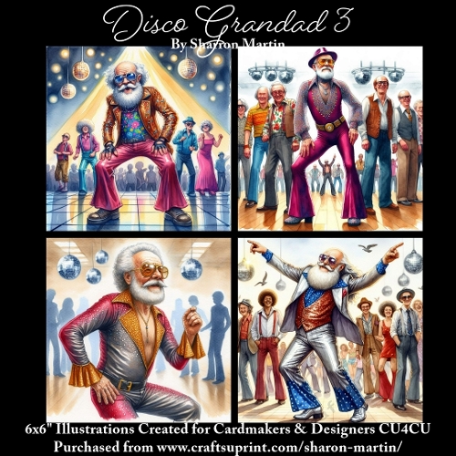 x4 Disco Grandad 3 - Illustrations for Cardmakers & Designers  