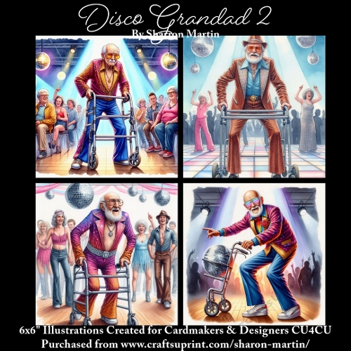 x4 Disco Grandad 2 - Illustrations for Cardmakers & Designers  