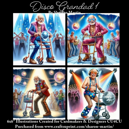 x4 Disco Grandad 1 - Illustrations for Cardmakers & Designers  