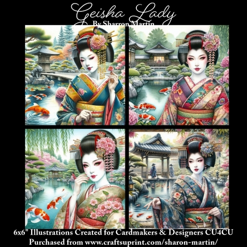 x4 Geisha Lady - Illustrations for Cardmakers & Designers  