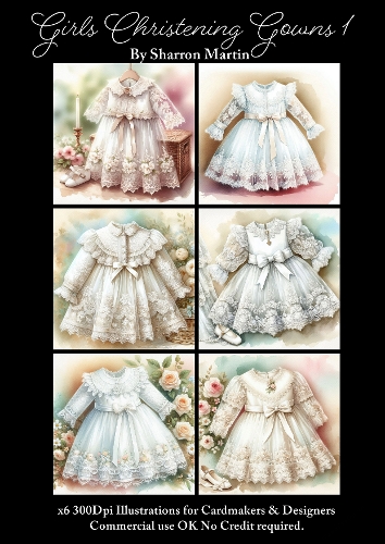 x6 Girls Christening Gowns 1  - Illustrations for Cardmakers & Designers  