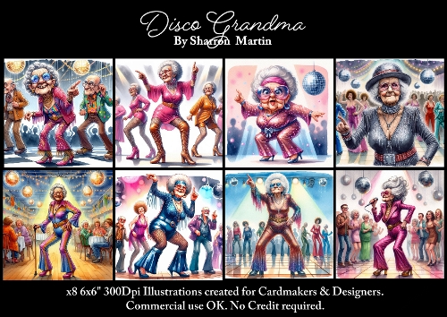 x8 Disco Grandma  - Illustrations for Cardmakers & Designers  