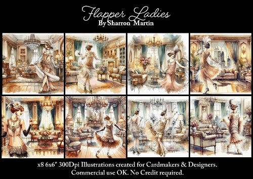 x8 Flapper Ladies  - Illustrations for Cardmakers & Designers  