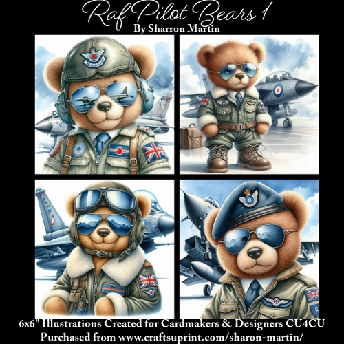 x4 RAF Pilot Bears - Illustrations for Cardmakers & Designers  