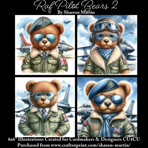 x4 RAF Pilot Bears 2 - Illustrations for Cardmakers & Designers  
