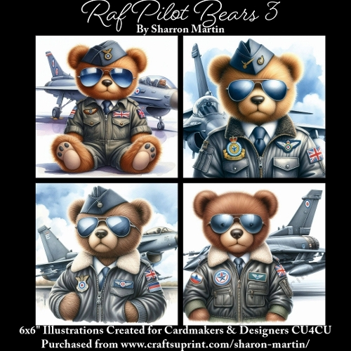 x4 RAF Pilot Bears 3 - Illustrations for Cardmakers & Designers  