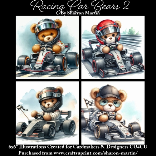 x4 Racing Car Bears 2 - Illustrations for Cardmakers & Designers  