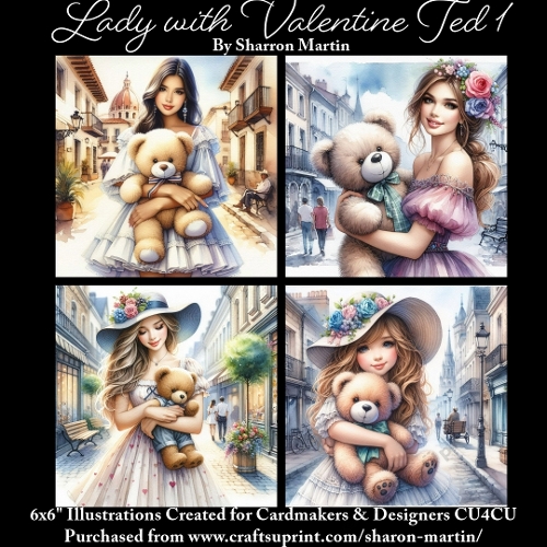 x4 Lady with Valentines Ted 1 - Illustrations for Cardmakers & Designers  