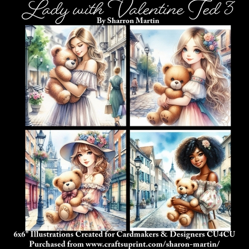 x4 Lady with Valentines Ted 3 - Illustrations for Cardmakers & Designers  