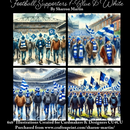 x4 Football Supporters 2 (Blue&White) - Illustrations for Cardmakers & Designers  