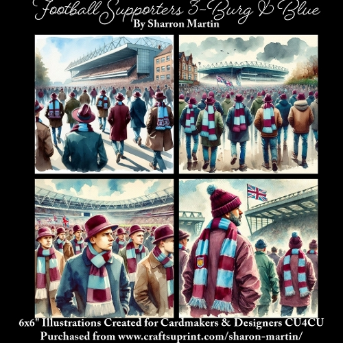 x4 Football Supporters 3(Burg&Blue) - Illustrations for Cardmakers & Designers  