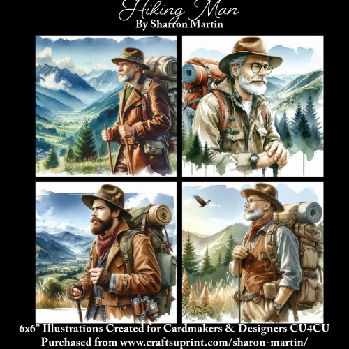 x4 Hiking Men - Illustrations for Cardmakers & Designers  