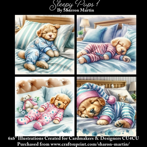 x4 Sleeping Pups 1 - Illustrations for Cardmakers & Designers  
