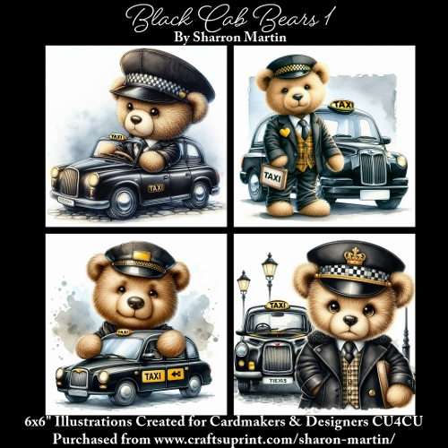 x4 Black Cab Bears 1 - Illustrations for Cardmakers & Designers  