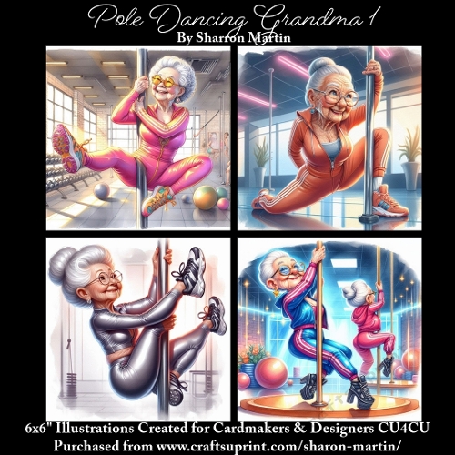 x4 Pole Dancing Grandma 1 - Illustrations for Cardmakers & Designers  