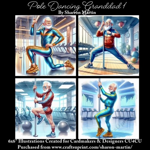 x4 Pole Dancing Granddad 1 - Illustrations for Cardmakers & Designers  