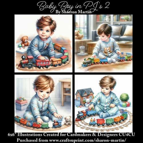 x4 Baby Boy in Pjs 2 - Illustrations for Cardmakers & Designers  