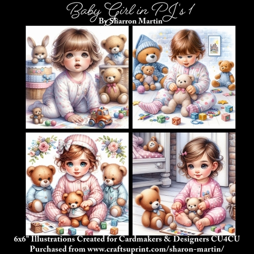 x4 Baby Girl in Pjs 1 - Illustrations for Cardmakers & Designers  