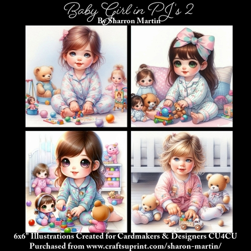 x4 Baby Girl in Pjs 2 - Illustrations for Cardmakers & Designers  