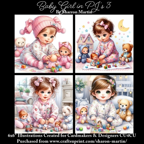 x4 Baby Girl in Pjs 3 - Illustrations for Cardmakers & Designers  