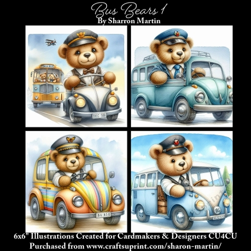 x4 Bus Bears 1 - Illustrations for Cardmakers & Designers  