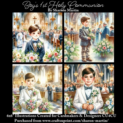 x4 Boys 1st Holy Communion  - Illustrations for Cardmakers & Designers  