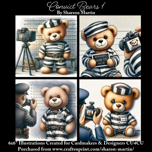 x4 Convict Bears 1  - Illustrations for Cardmakers & Designers  