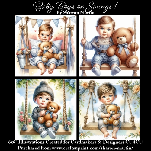 x4 Baby Boys on swings 1  - Illustrations for Cardmakers & Designers  