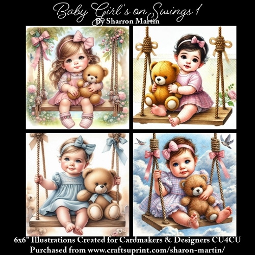 x4 Baby Girls on Swings 1  - Illustrations for Cardmakers & Designers  