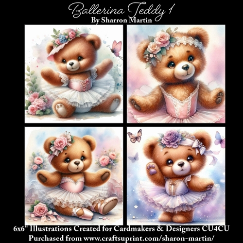 x4 Ballerina Teddy 1  - Illustrations for Cardmakers & Designers  