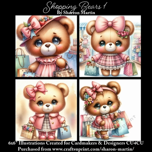 x4 Shopping Bears 1  - Illustrations for Cardmakers & Designers  