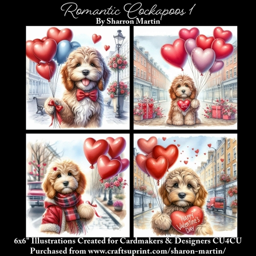 x4 Romantic Cockapoos 1 - Illustrations for Cardmakers & Designers  