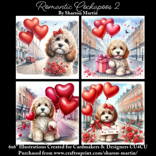 x4 Romantic Cockapoos 2 - Illustrations for Cardmakers & Designers  