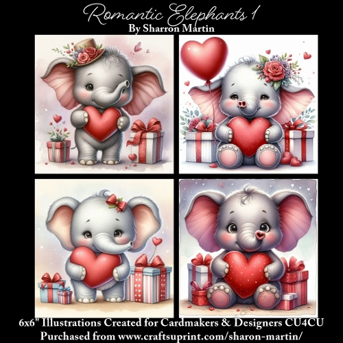 x4 Romantic Elephants 1 - Illustrations for Cardmakers & Designers  