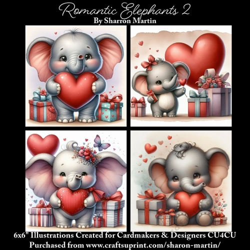 x4 Romantic Elephants 2 - Illustrations for Cardmakers & Designers  
