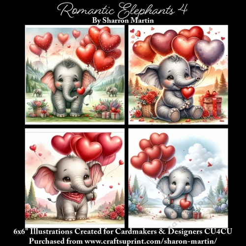 x4 Romantic Elephants 4 - Illustrations for Cardmakers & Designers  