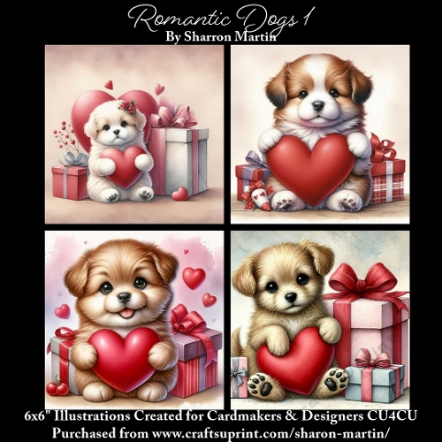 x4 Romantic Dogs 1 - Illustrations for Cardmakers & Designers  