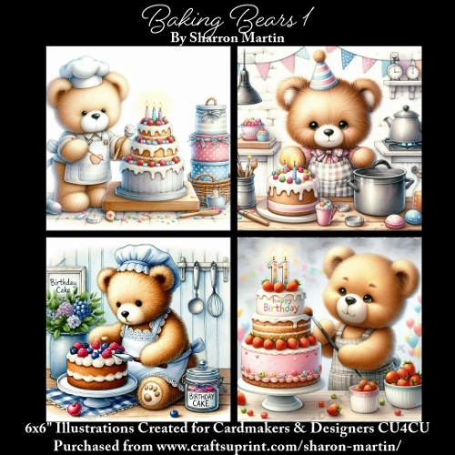 x4 Baking Bears 1  - Illustrations for Cardmakers & Designers  