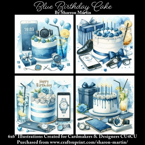 x4 Blue Birthday Cakes 1  - Illustrations for Cardmakers & Designers  